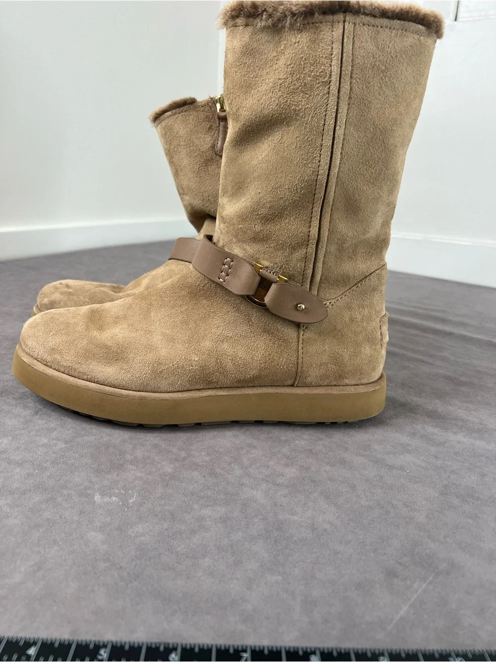 Women’s Tan Suede Shearling Mid-Calf Boots